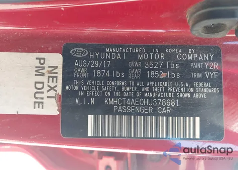 2017 Hyundai Accent Se z USA, uszkodzony, nr VIN KMHCT4AE0HU378681